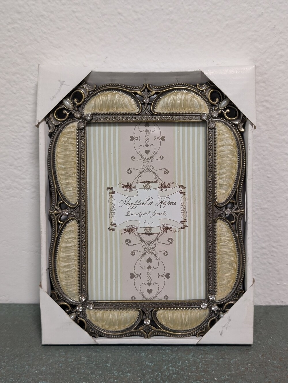 Sheffield Home Beautiful Jewels 4x6 Metal Ivory Enamel Rhinestone Picture Frame